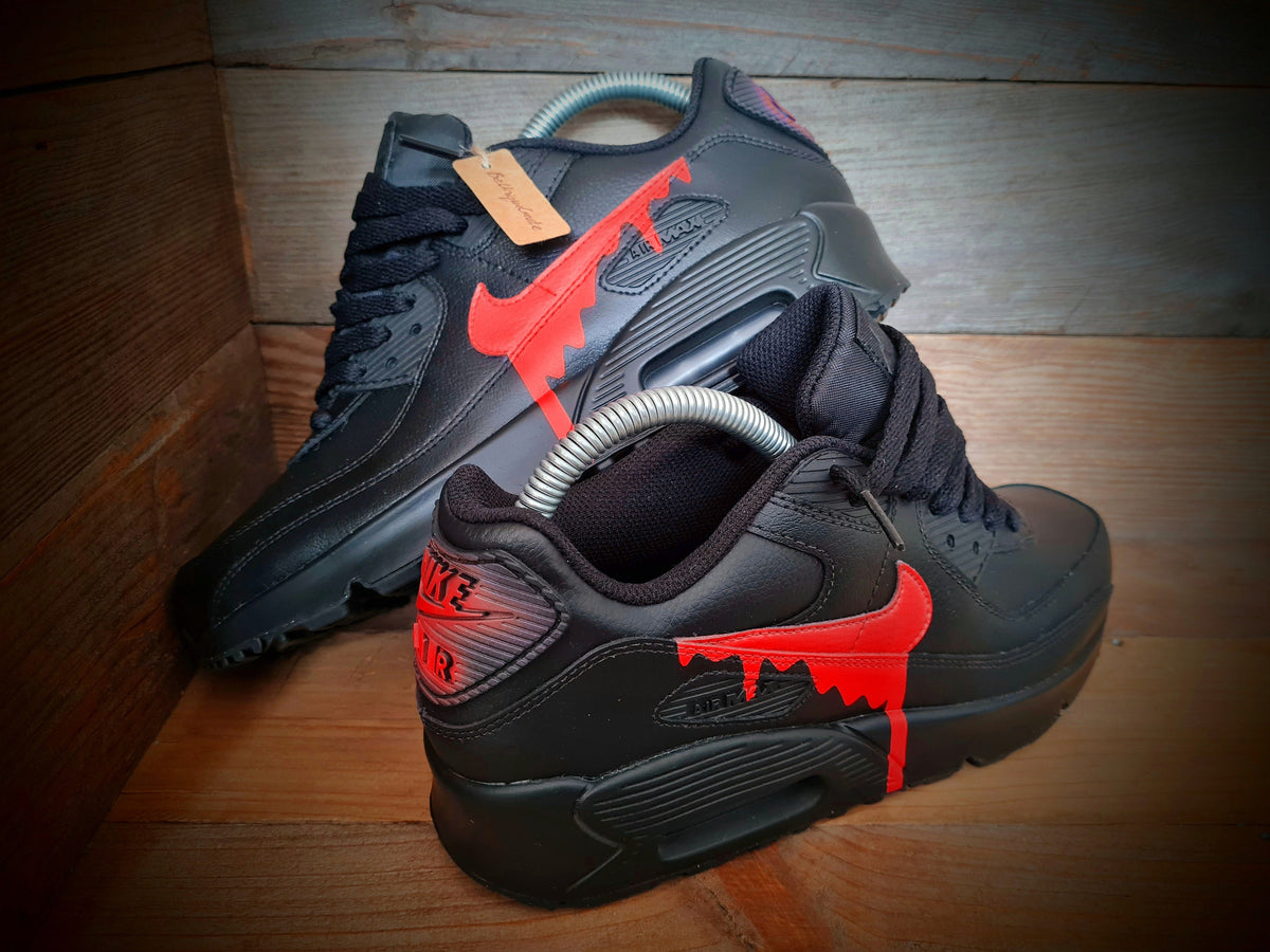 Custom Painted Air Max 90 - Black Red Drip Trainers