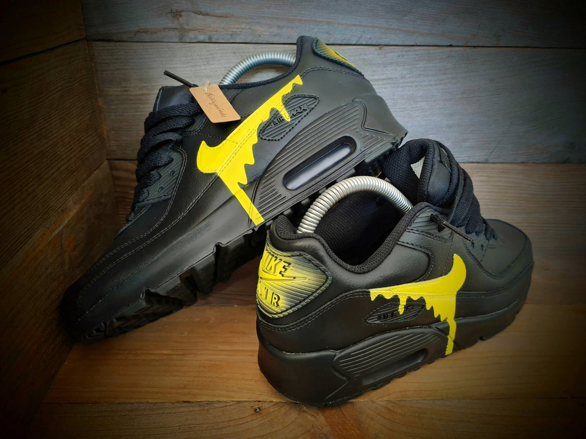Custom Painted Air Max 90 - Black Yellow Drip Trainers