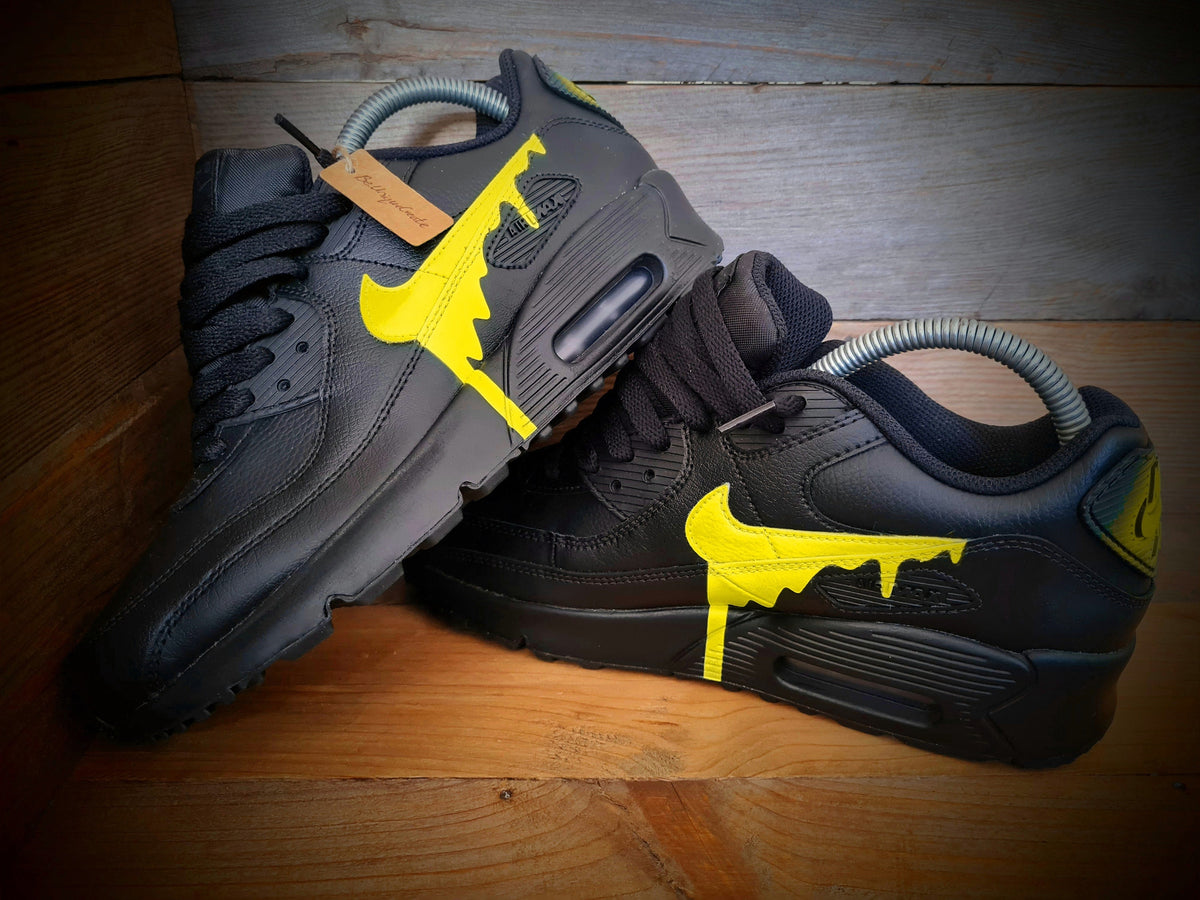 Custom Painted Air Max 90 - Black Yellow Drip Trainers