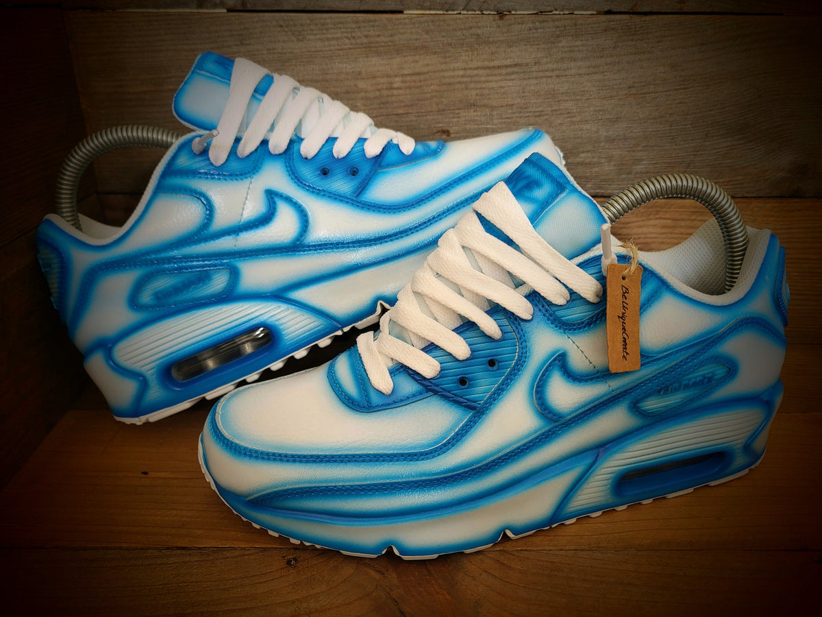 Custom Painted Air Max 90 - Blue White Cartoon Trainers