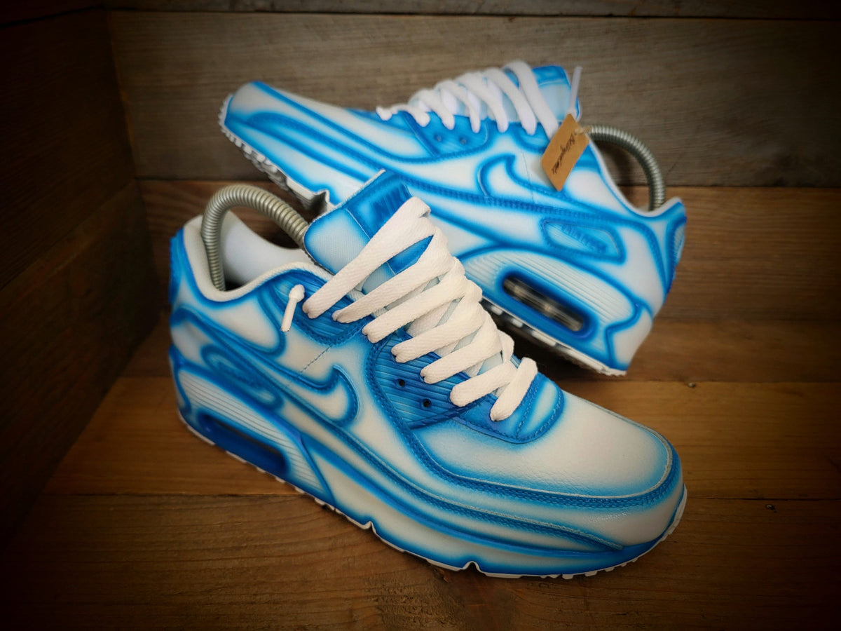 Custom Painted Air Max 90 - Blue White Cartoon Trainers