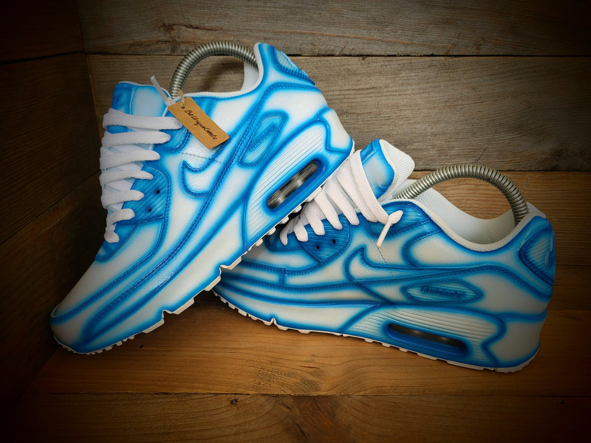 Custom Painted Air Max 90 - Blue White Cartoon Trainers