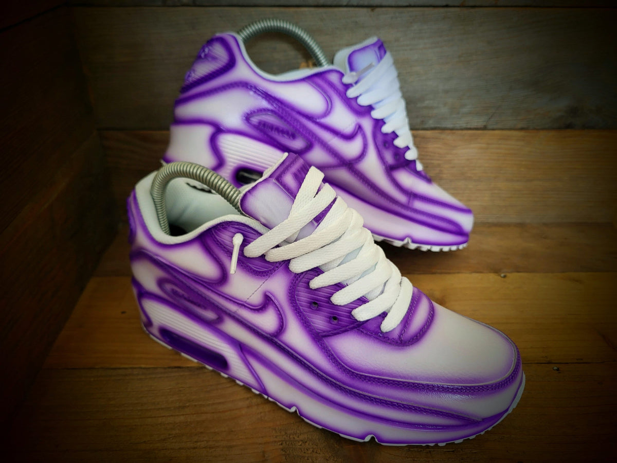 Custom Painted Air Max 90 - Purple White Cartoon Trainers