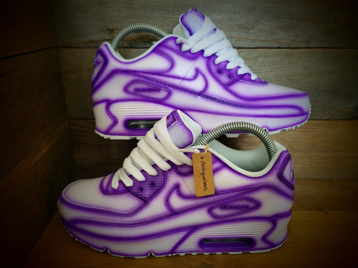 Custom Painted Air Max 90 - Purple White Cartoon Trainers