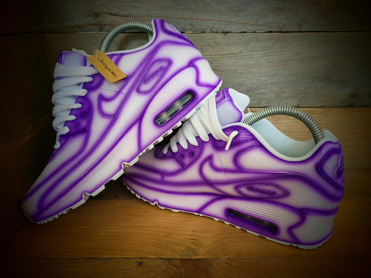 Custom Painted Air Max 90 - Purple White Cartoon Trainers