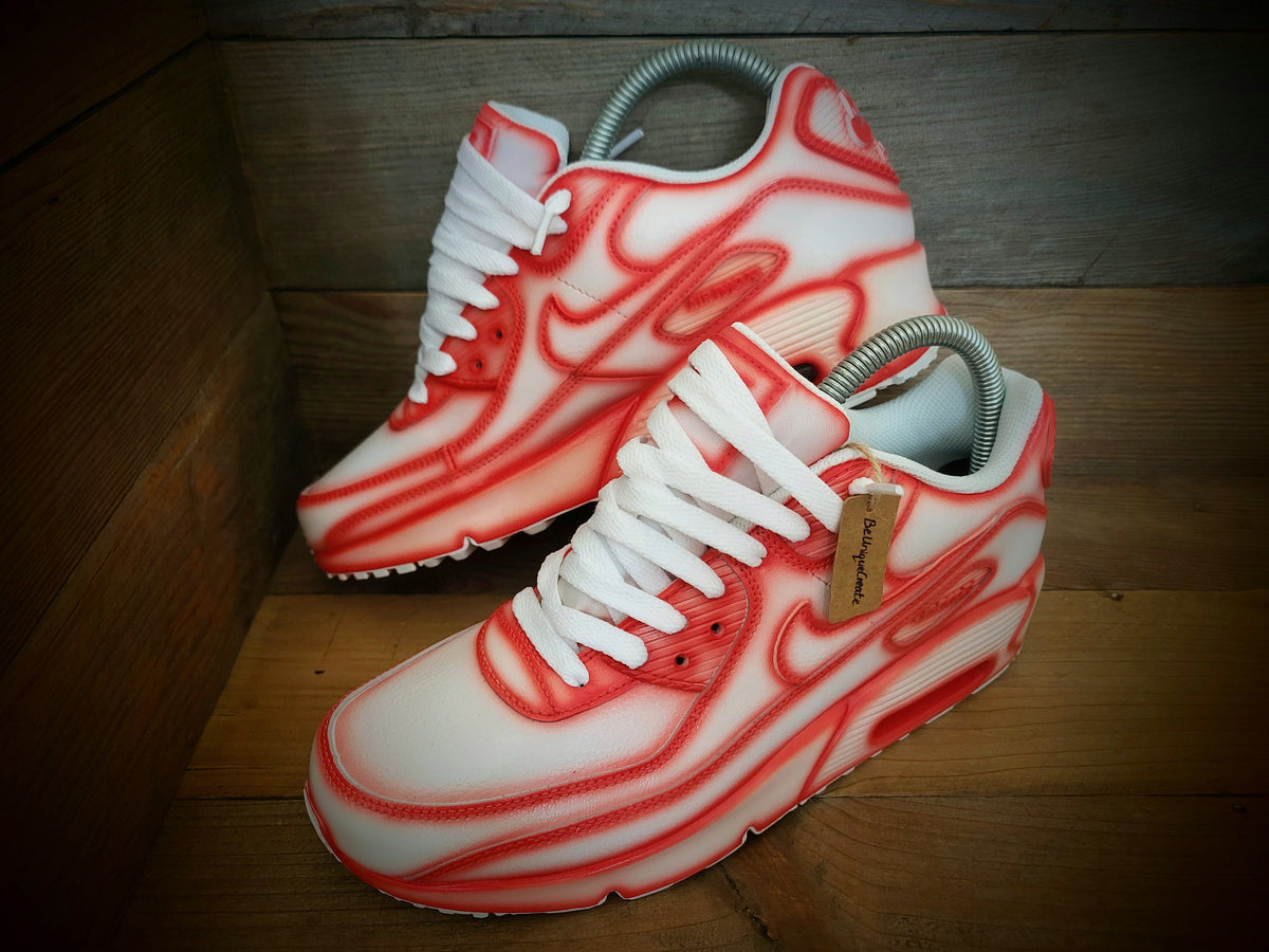 Custom Painted Air Max 90 - Red White Cartoon Trainers