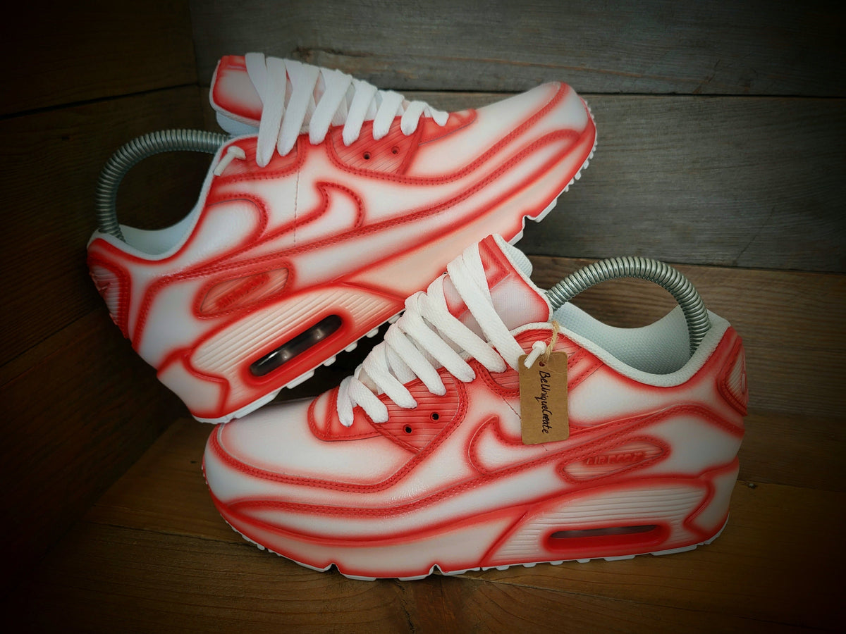 Custom Painted Air Max 90 - Red White Cartoon Trainers