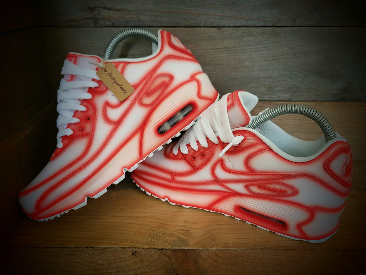 Custom Painted Air Max 90 - Red White Cartoon Trainers