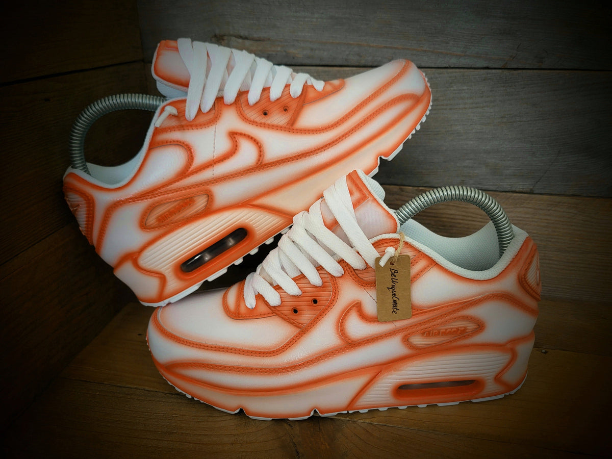 Custom Painted Air Max 90 - Orange White Cartoon Trainers