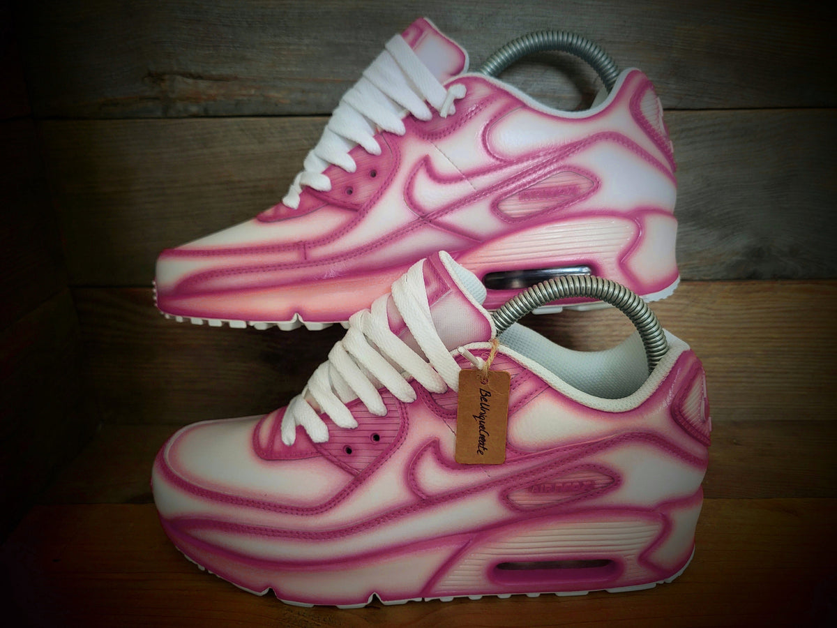 Custom Painted Air Max 90 - Pink White Cartoon Trainers