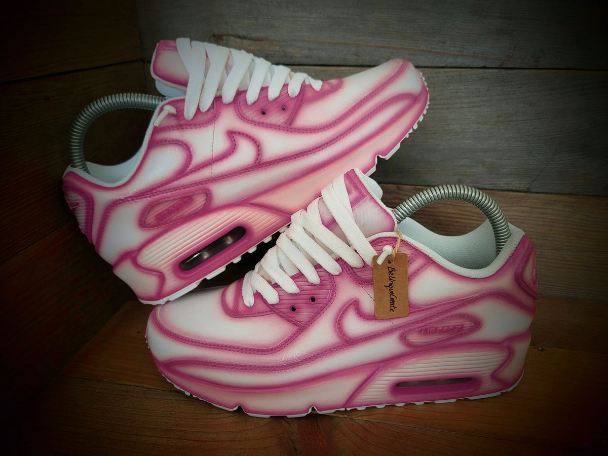 Custom Painted Air Max 90 - Pink White Cartoon Trainers