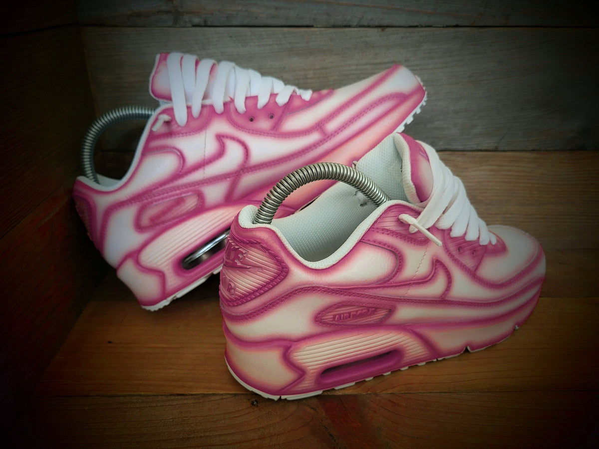 Custom Painted Air Max 90 - Pink White Cartoon Trainers