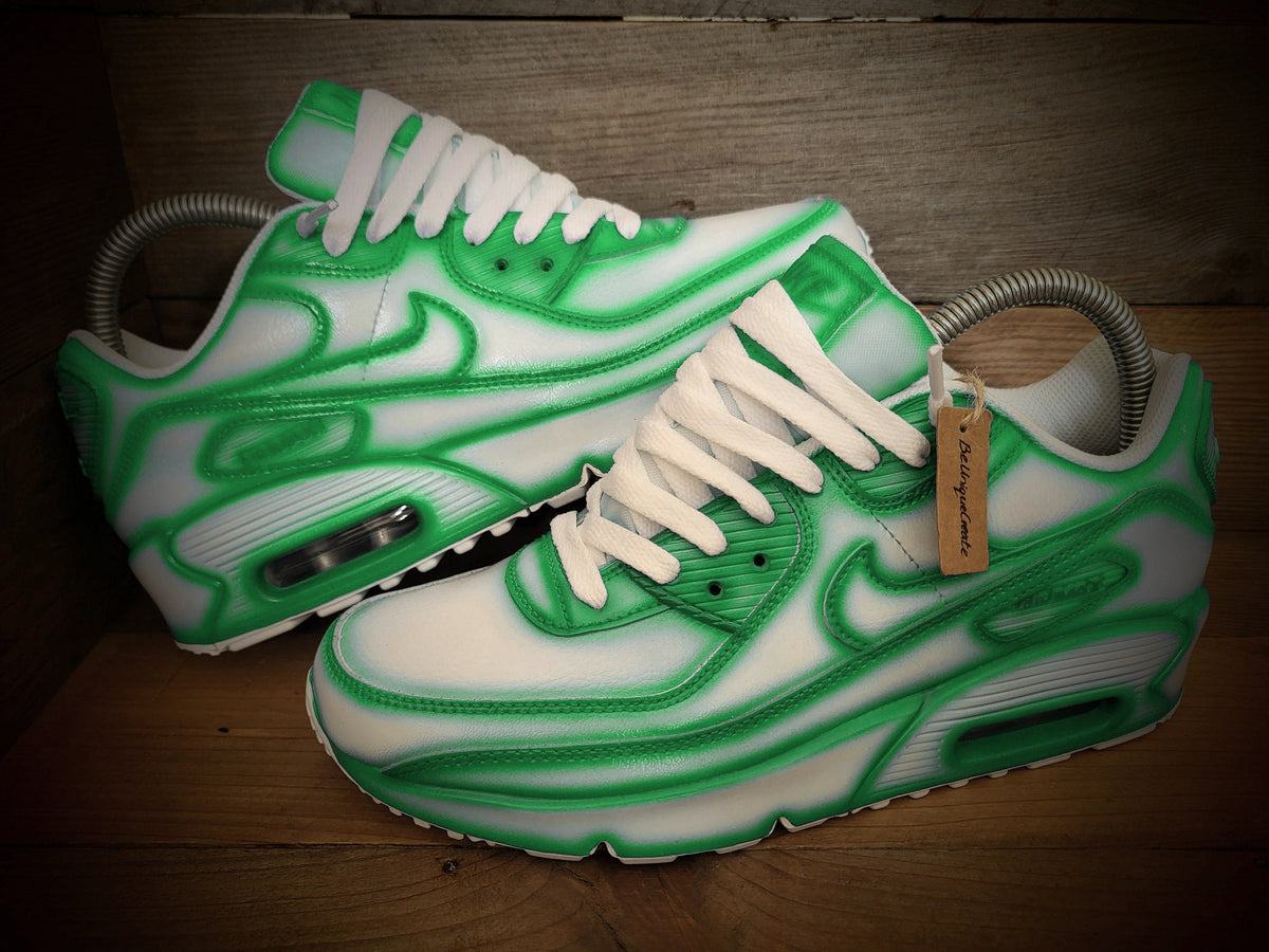 Custom Painted Air Max 90 - Green White Cartoon Trainers