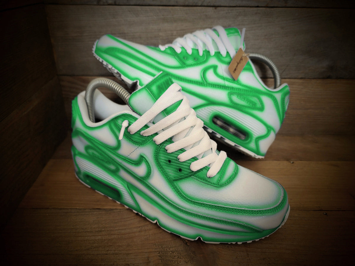Custom Painted Air Max 90 - Green White Cartoon Trainers