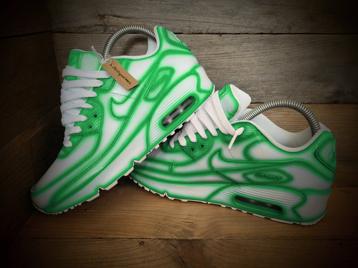 Custom Painted Air Max 90 - Green White Cartoon Trainers