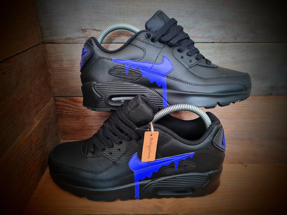 Custom Painted Air Max 90 - Black Blue Drip Trainers