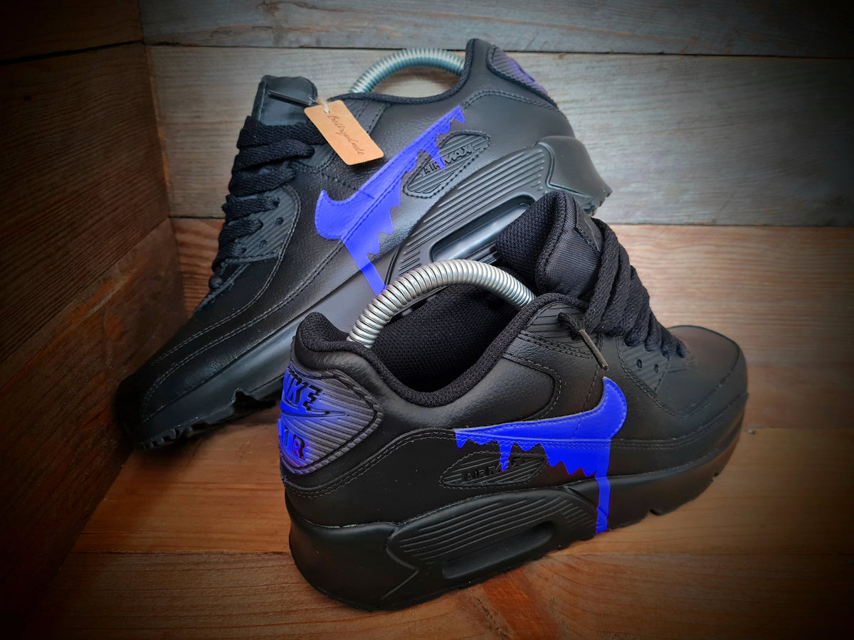 Custom Painted Air Max 90 - Black Blue Drip Trainers