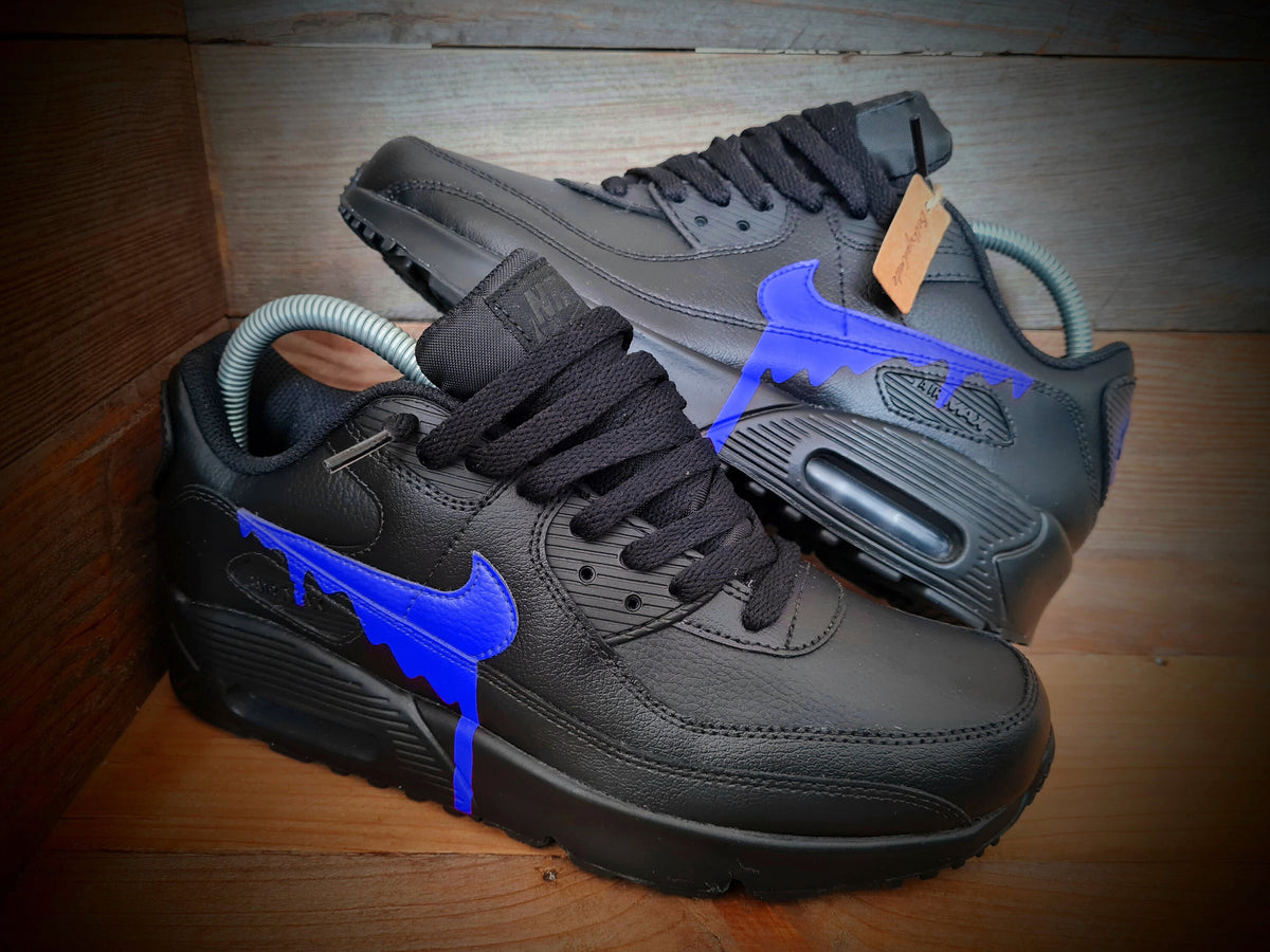 Custom Painted Air Max 90 - Black Blue Drip Trainers