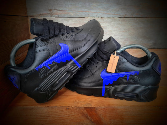 Custom Painted Air Max 90 - Black Blue Drip Trainers