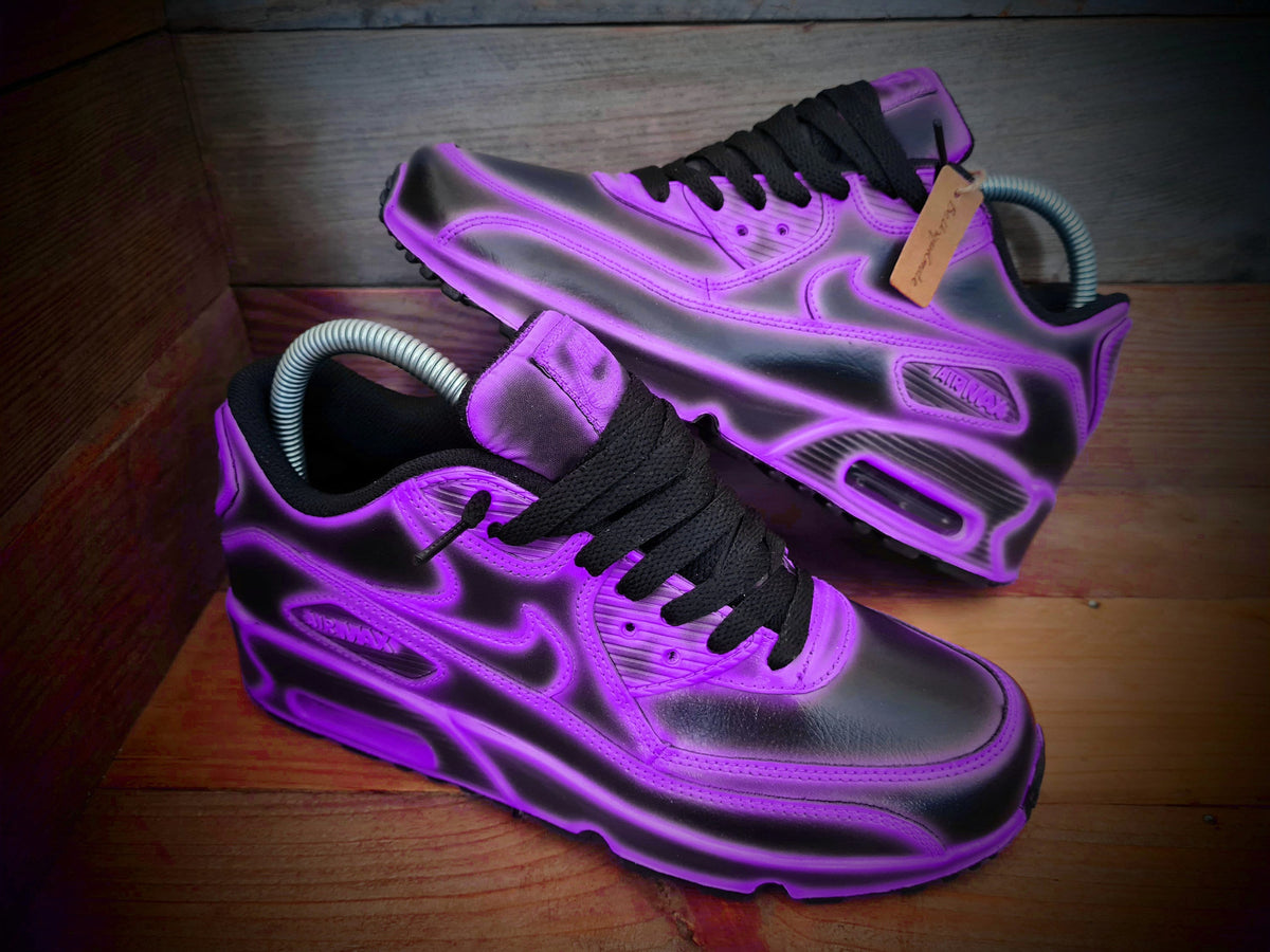 Custom Painted Air Max 90 - Neon Purple Black Cartoon Trainers