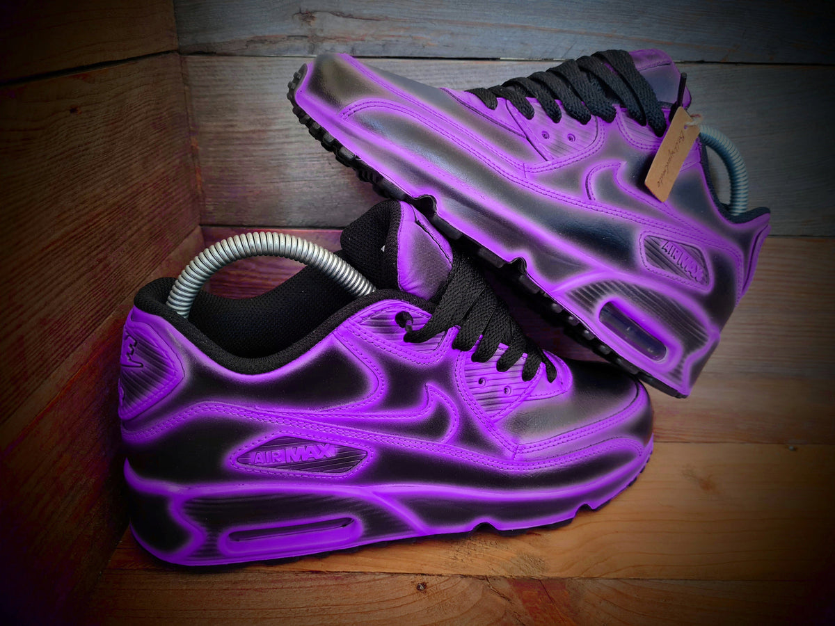 Custom Painted Air Max 90 - Neon Purple Black Cartoon Trainers