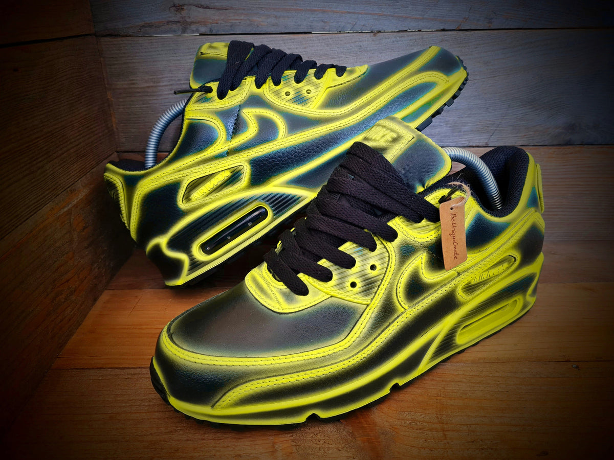 Custom Painted Air Max 90 - Yellow Black Cartoon Trainers