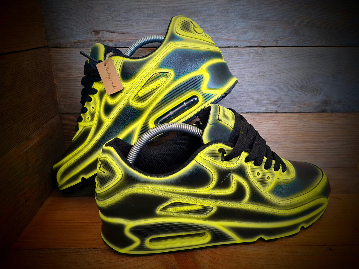 Custom Painted Air Max 90 - Yellow Black Cartoon Trainers