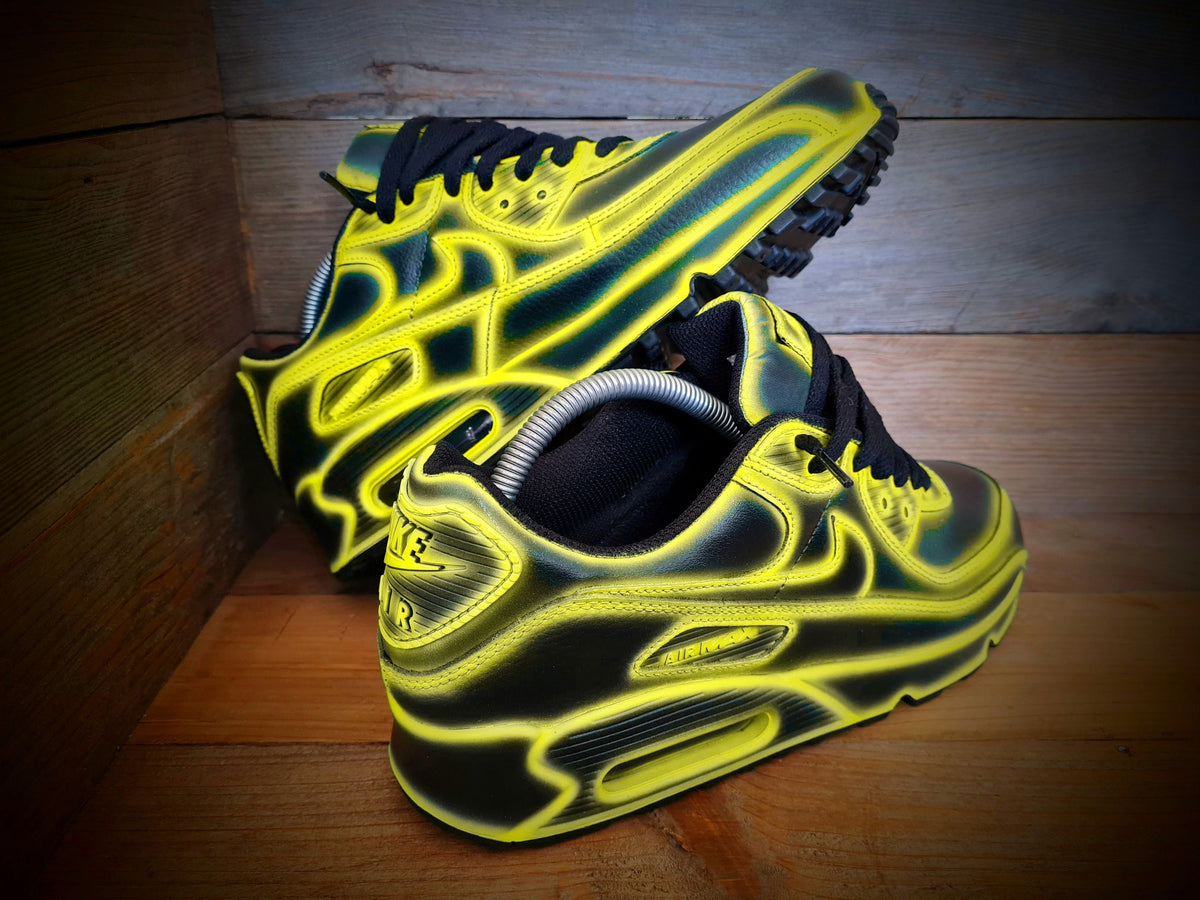 Custom Painted Air Max 90 - Yellow Black Cartoon Trainers