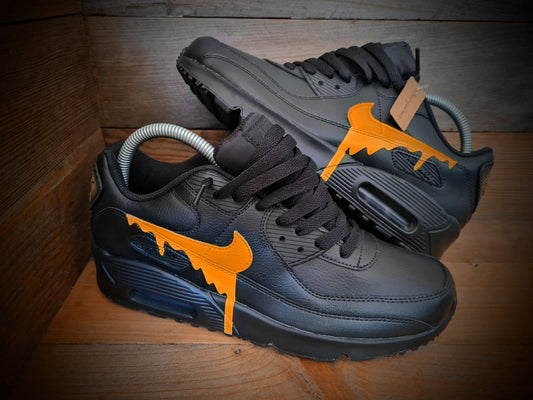 Custom Painted Air Max 90 - Black Orange Drip Trainers