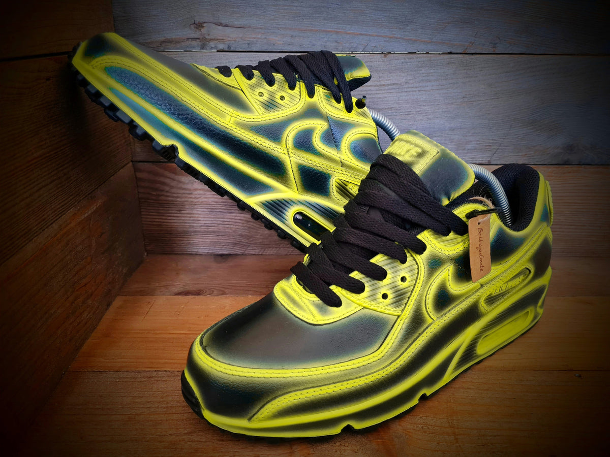 Custom Painted Air Max 90 - Yellow Black Cartoon Trainers