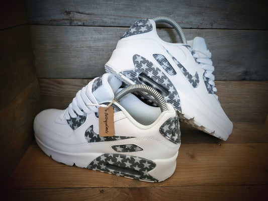 Custom Painted Air Max 90 - Grey White Stars Trainers