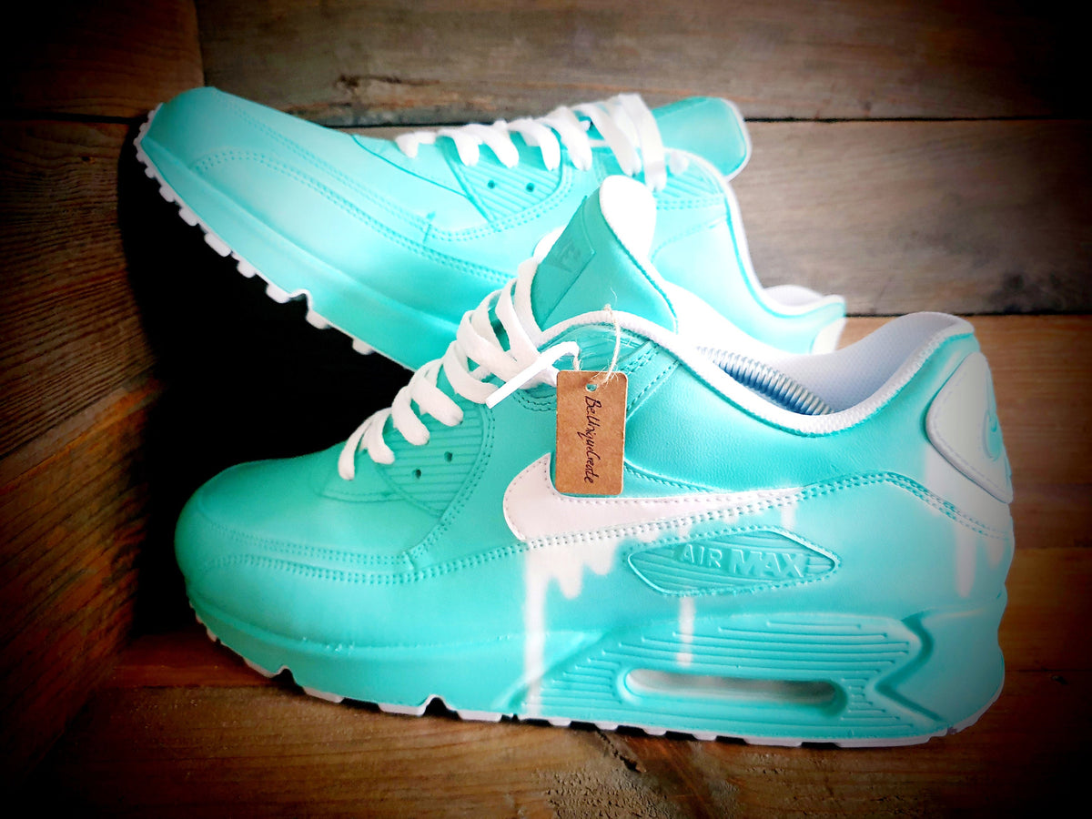 Custom Painted Air Max 90 - Aqua White Drip Trainers