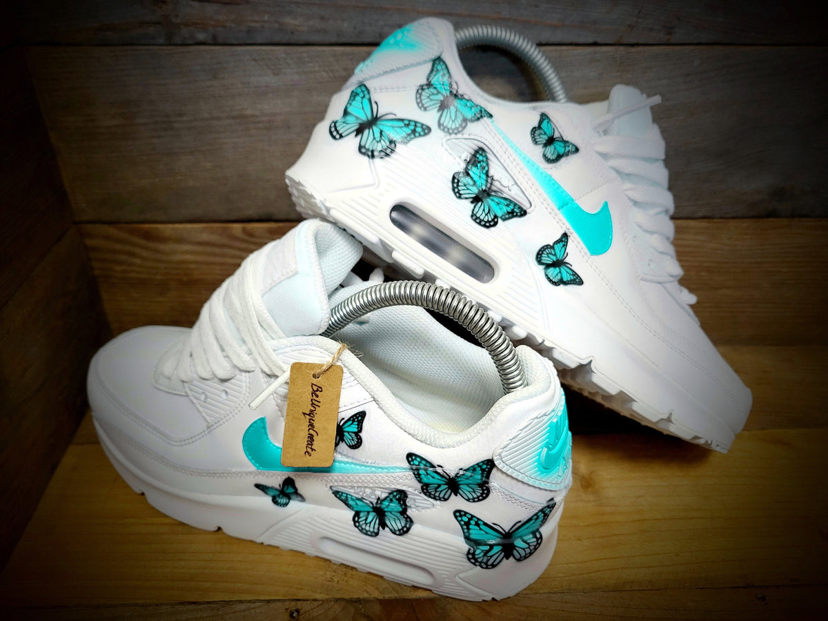 Custom Painted Air Max 90 - Aqua Butterfly Trainers