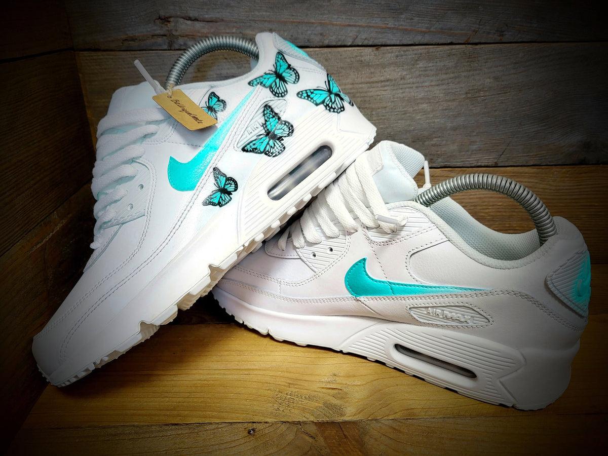 Custom Painted Air Max 90 - Aqua Butterfly Trainers