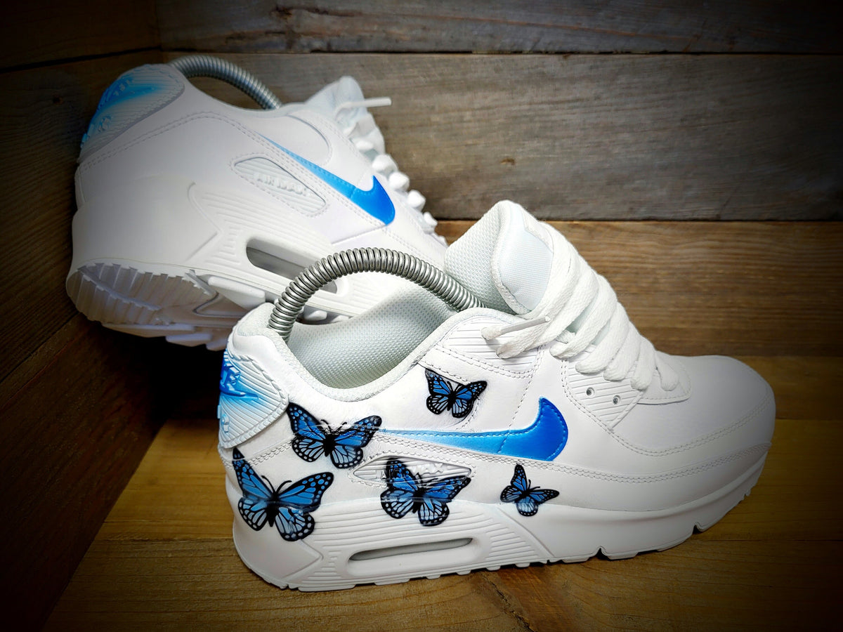 Custom Painted Air Max 90 - Blue Butterfly Trainers