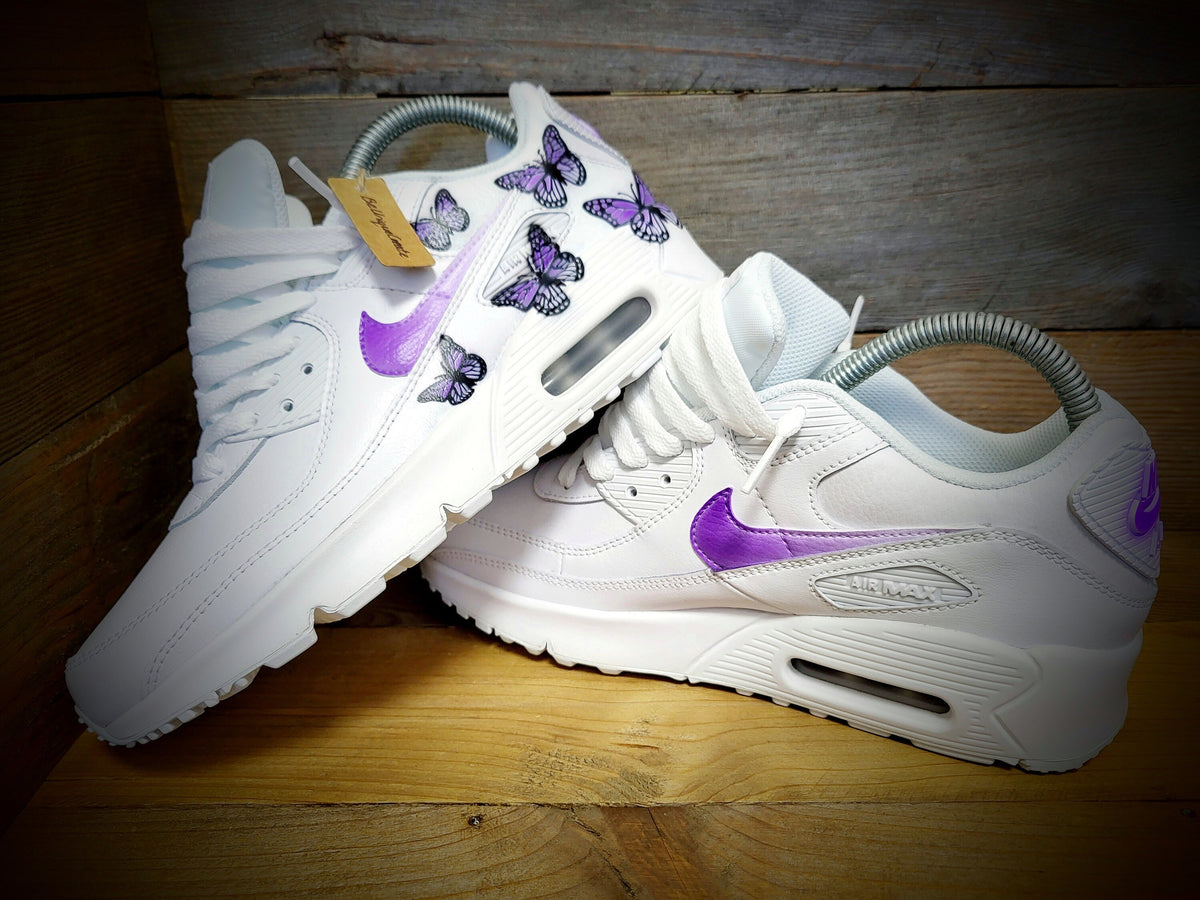 Custom Painted Air Max 90 - Purple Butterfly Trainers