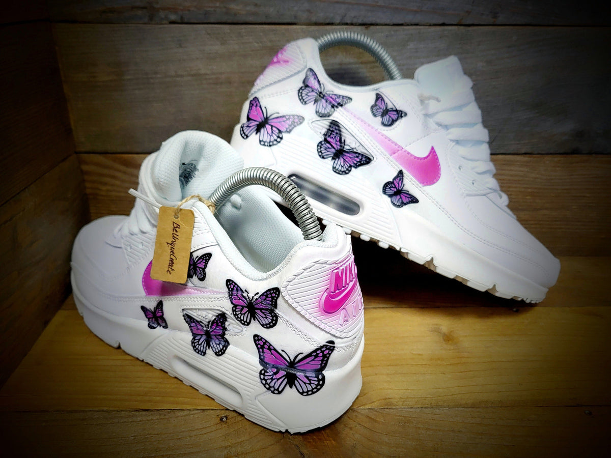 Custom Painted Air Max 90 - Pink Butterfly Trainers