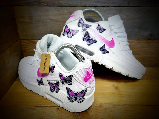 Custom Painted Air Max 90 - Pink Butterfly Trainers
