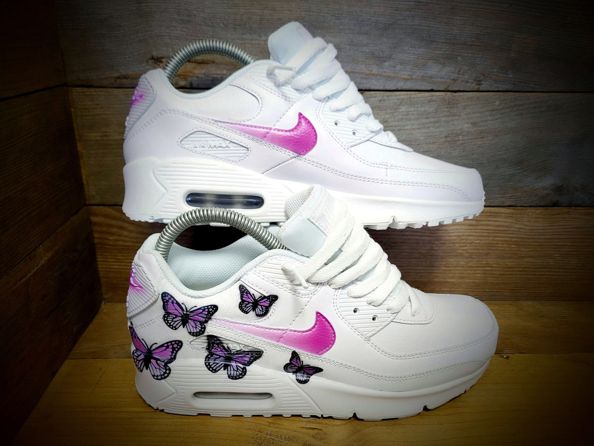 Custom Painted Air Max 90 - Pink Butterfly Trainers