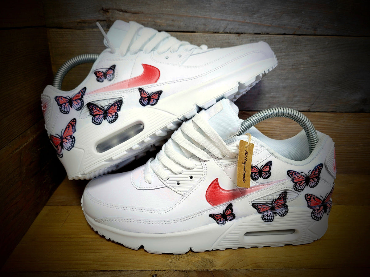 Custom Painted Air Max 90 - Red Butterfly Trainers