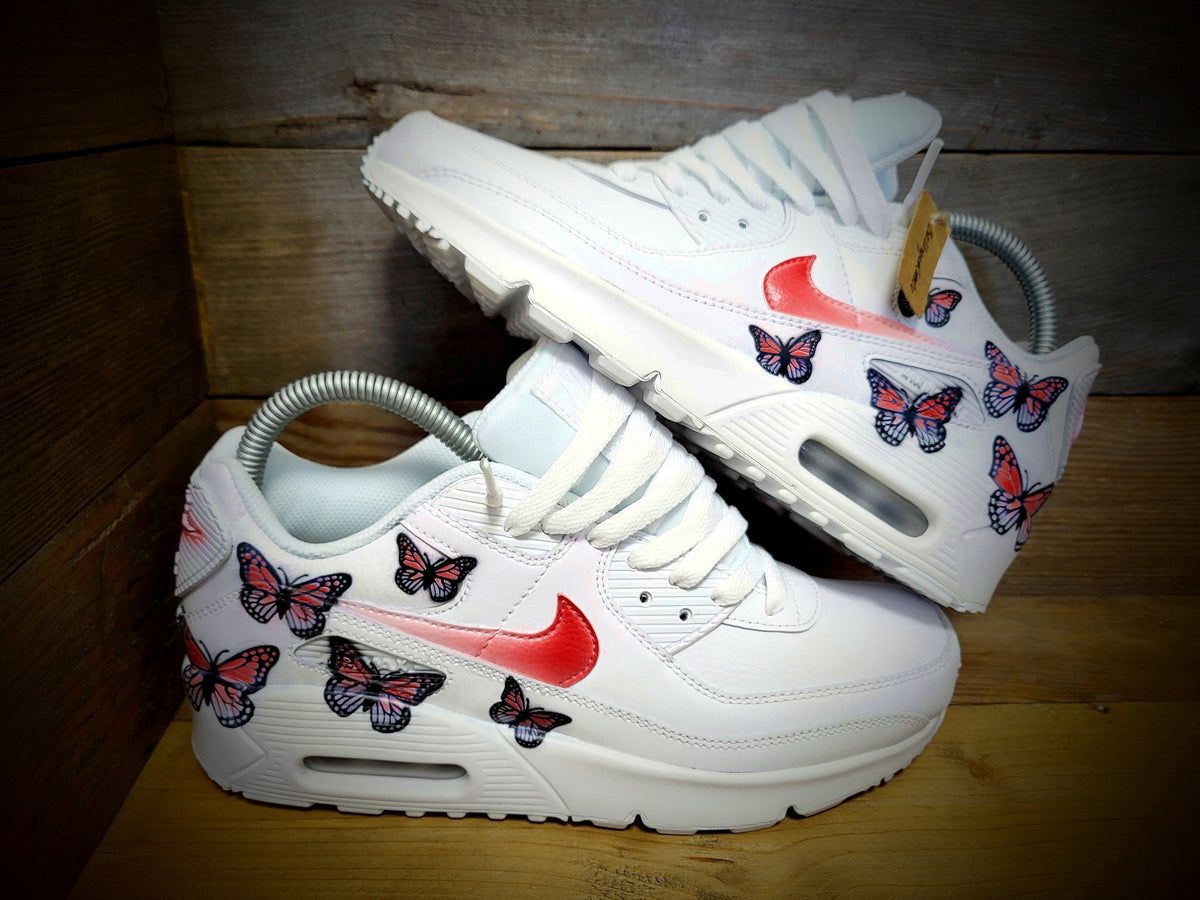 Custom Painted Air Max 90 - Red Butterfly Trainers