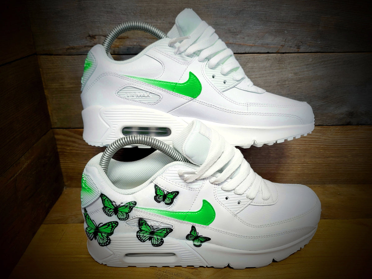 Custom Painted Air Max 90 - Green Butterfly Trainers