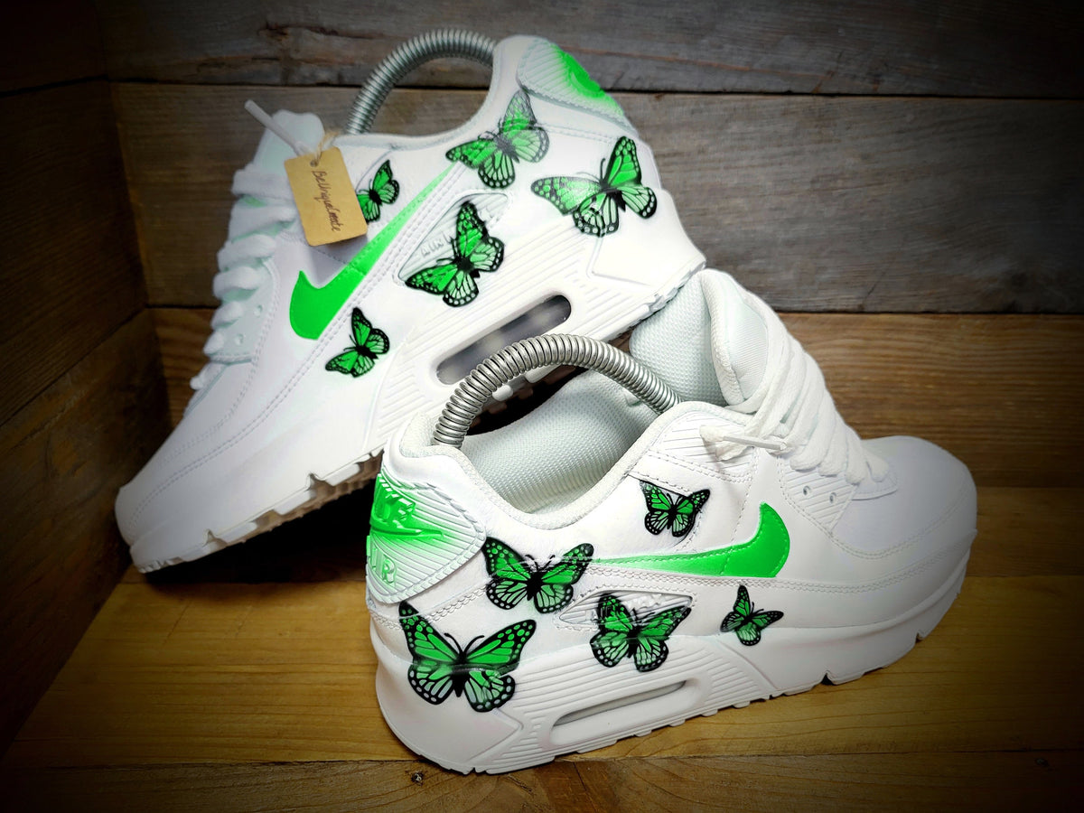 Custom Painted Air Max 90 - Green Butterfly Trainers