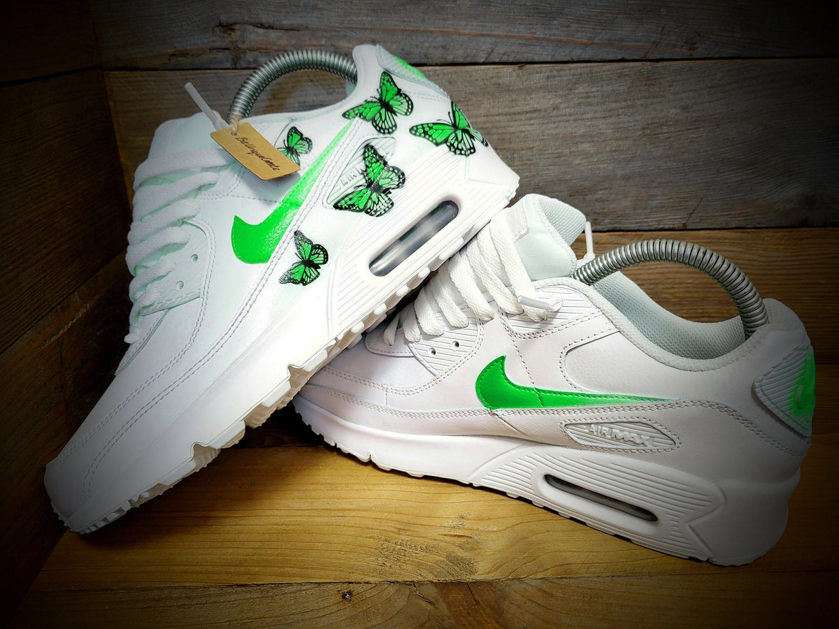 Custom Painted Air Max 90 - Green Butterfly Trainers