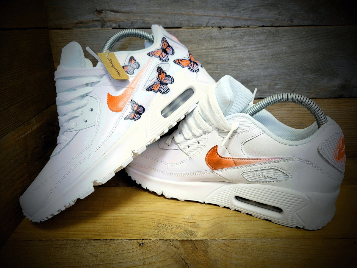 Custom Painted Air Max 90 - Orange Butterfly Trainers