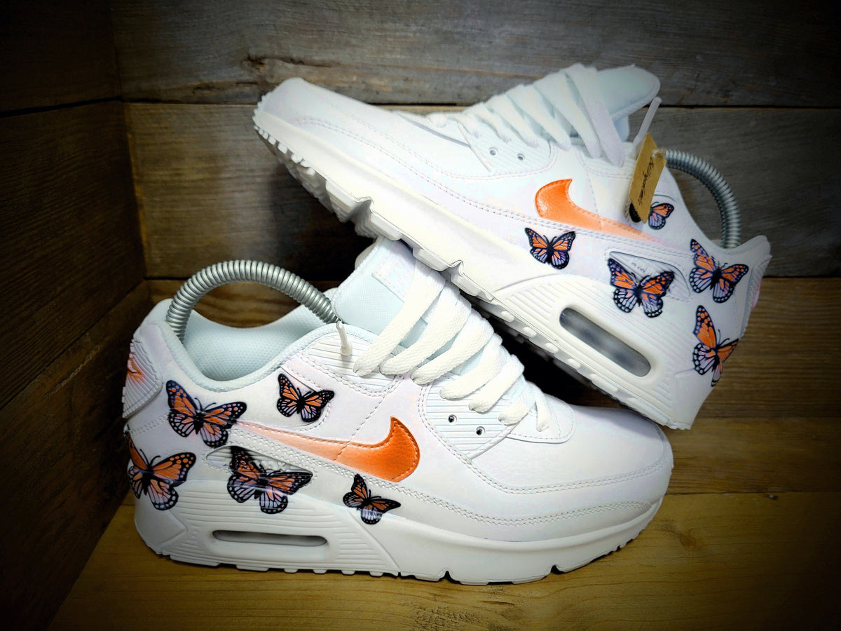 Custom Painted Air Max 90 - Orange Butterfly Trainers