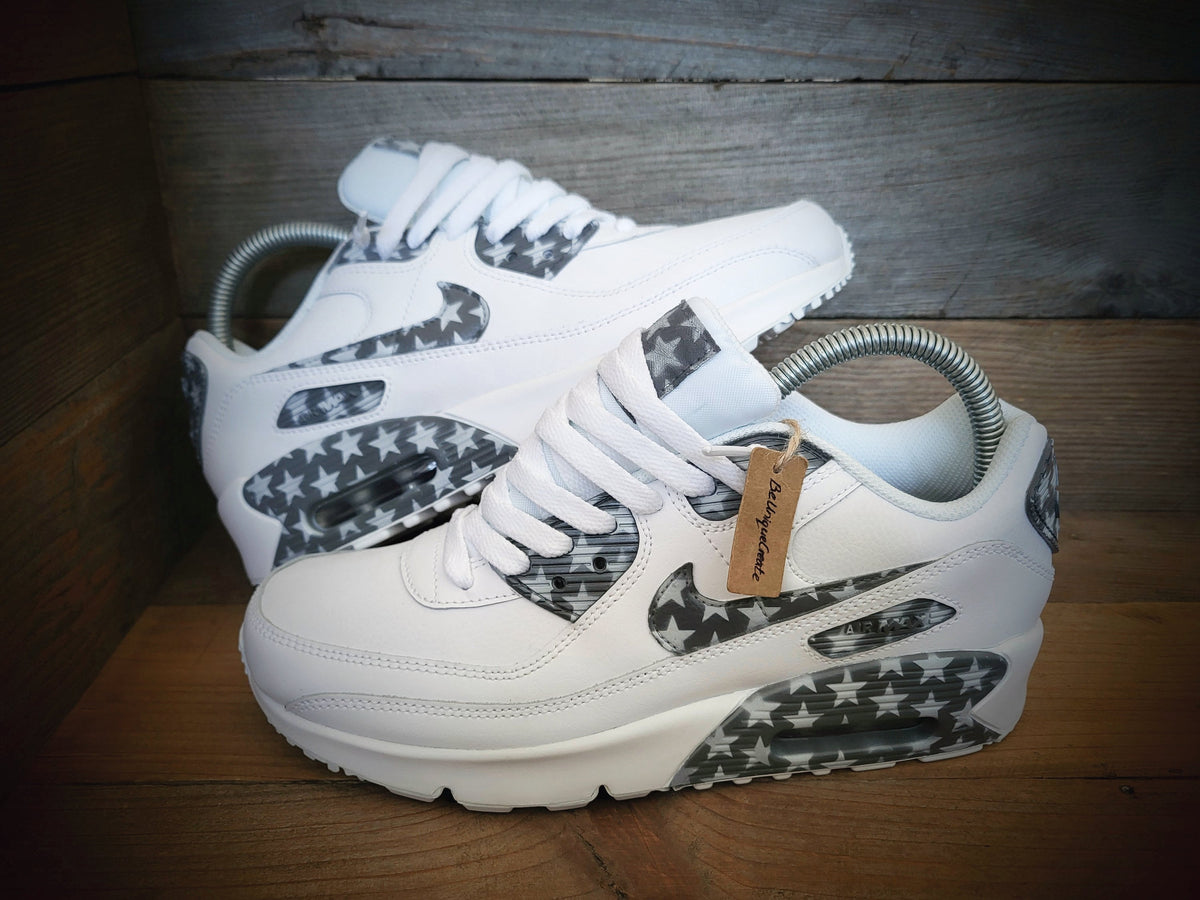 Custom Painted Air Max 90 - Grey White Stars Trainers