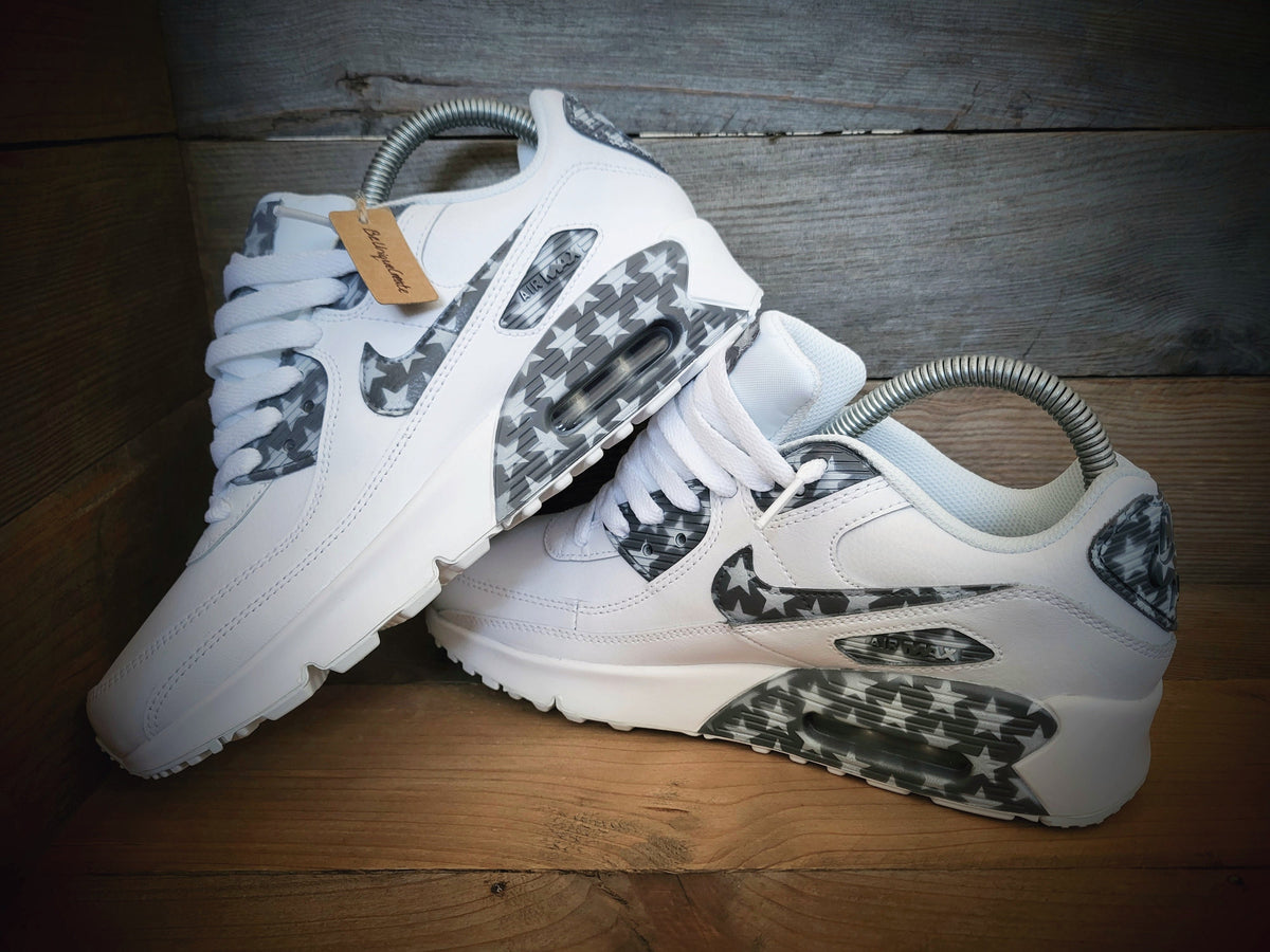 Custom Painted Air Max 90 - Grey White Stars Trainers