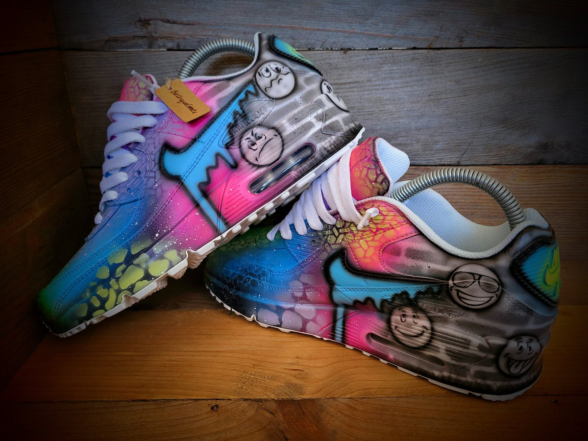 Custom Painted Air Max 90 - Emoji Emotions Pink Blue Drip Trainers