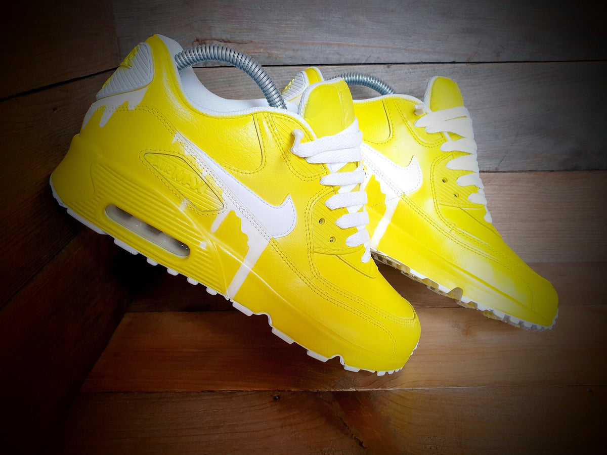 Custom Painted Air Max 90 - Yellow White Drip Trainers
